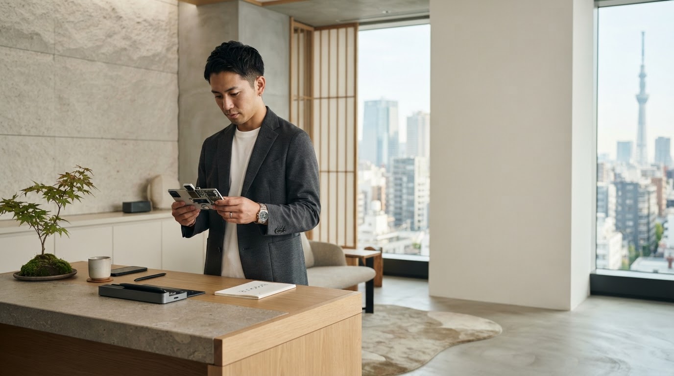 TechGOのAI分析ダッシュボードを示すイメージ、石材のテクスチャを背景にした滑らかな成長曲線